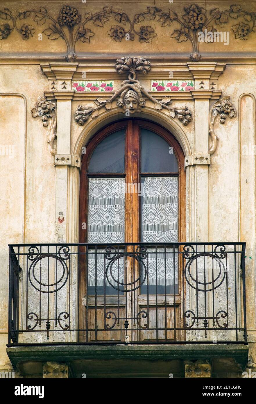 Details of liberty architecture, art nouveau, in an old Abruzzo town