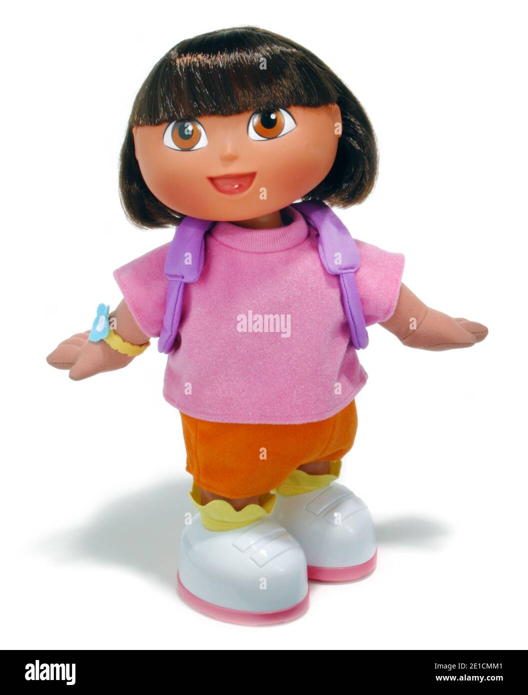 Dora the Explorer doll photographed on a white background. Stock Photo