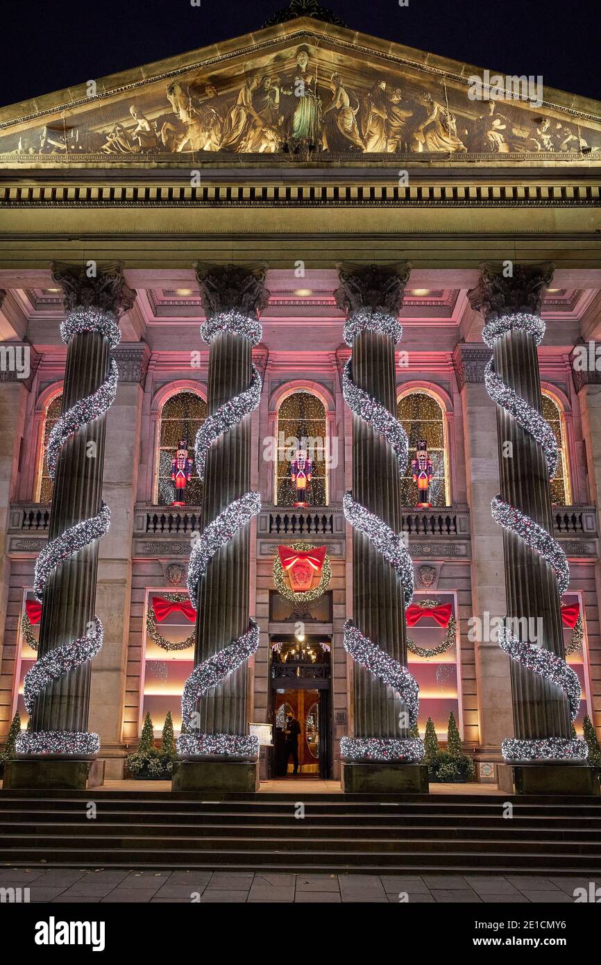 The Christmas lights at the Dome hotel and restaurant Edinburgh