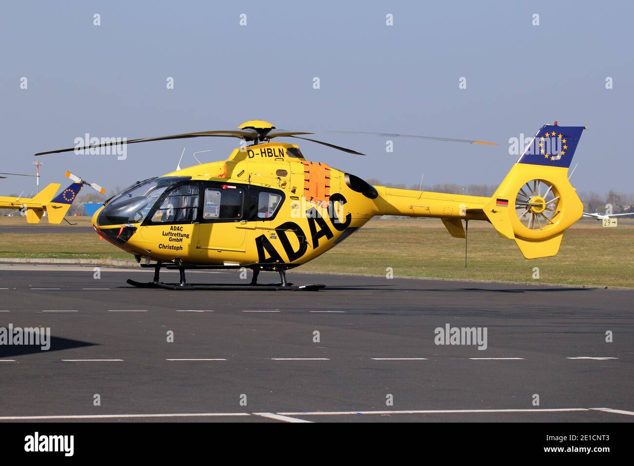 Eurocopter EC-135 P2 ADAC Luftrettung rescue helicopter with registration D-HBLN at Bonn Hangelar Airport. Stock Photo