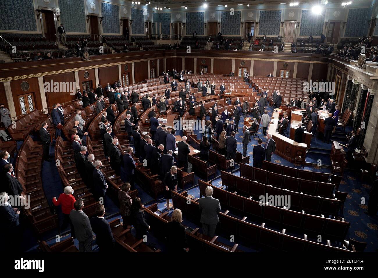 Washington, United States. 06th Jan, 2021. The House Chamber is seen during a joint session of Congress to count the Electoral College votes from the 2020 presidential election on Wednesday, January 6, 2021. Pool Photo by Greg Nash/UPI Credit: UPI/Alamy Live News Stock Photo