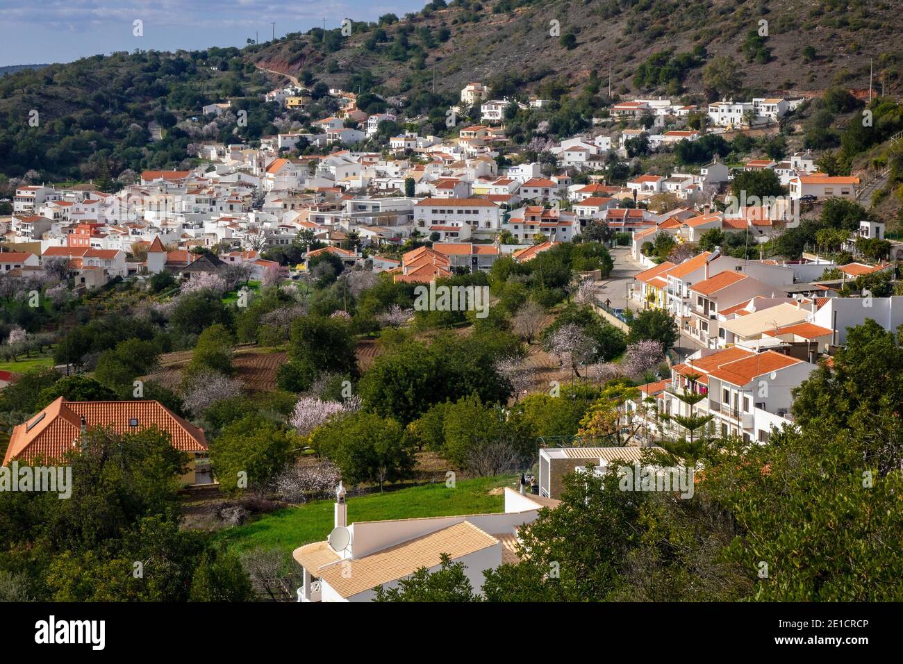 Aerial View Of The Portuguese Village Of Alte The Algarve Portugal, Alte Is Set On A Hill Inland From The Popular Algarve Beaches Stock Photo