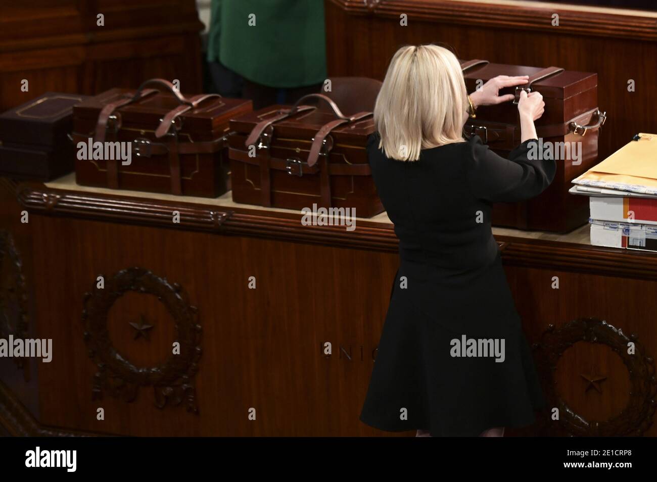 Washington, United States. 06th Jan, 2021. Electoral College ballot boxes arrive to a joint session of Congress to count the Electoral College votes from the 2020 presidential election on Wednesday, January 6, 2021. Pool photo by Erin Scott/UPI Credit: UPI/Alamy Live News Stock Photo