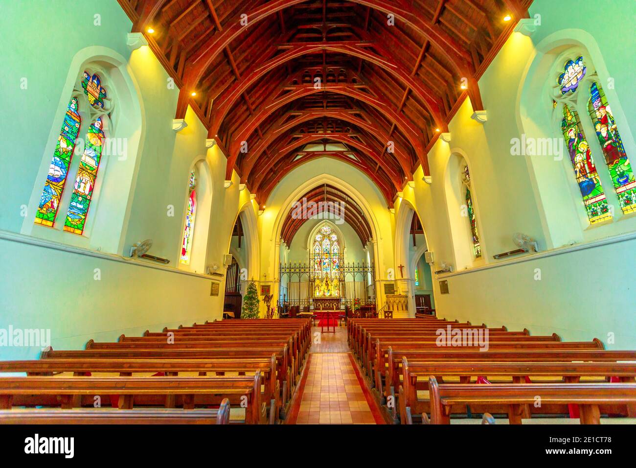 Fremantle, Western Australia - Jan 2, 2018: central nave interior of St John's Anglican Church or St John the Evangelist Church in High Street, is an Stock Photo