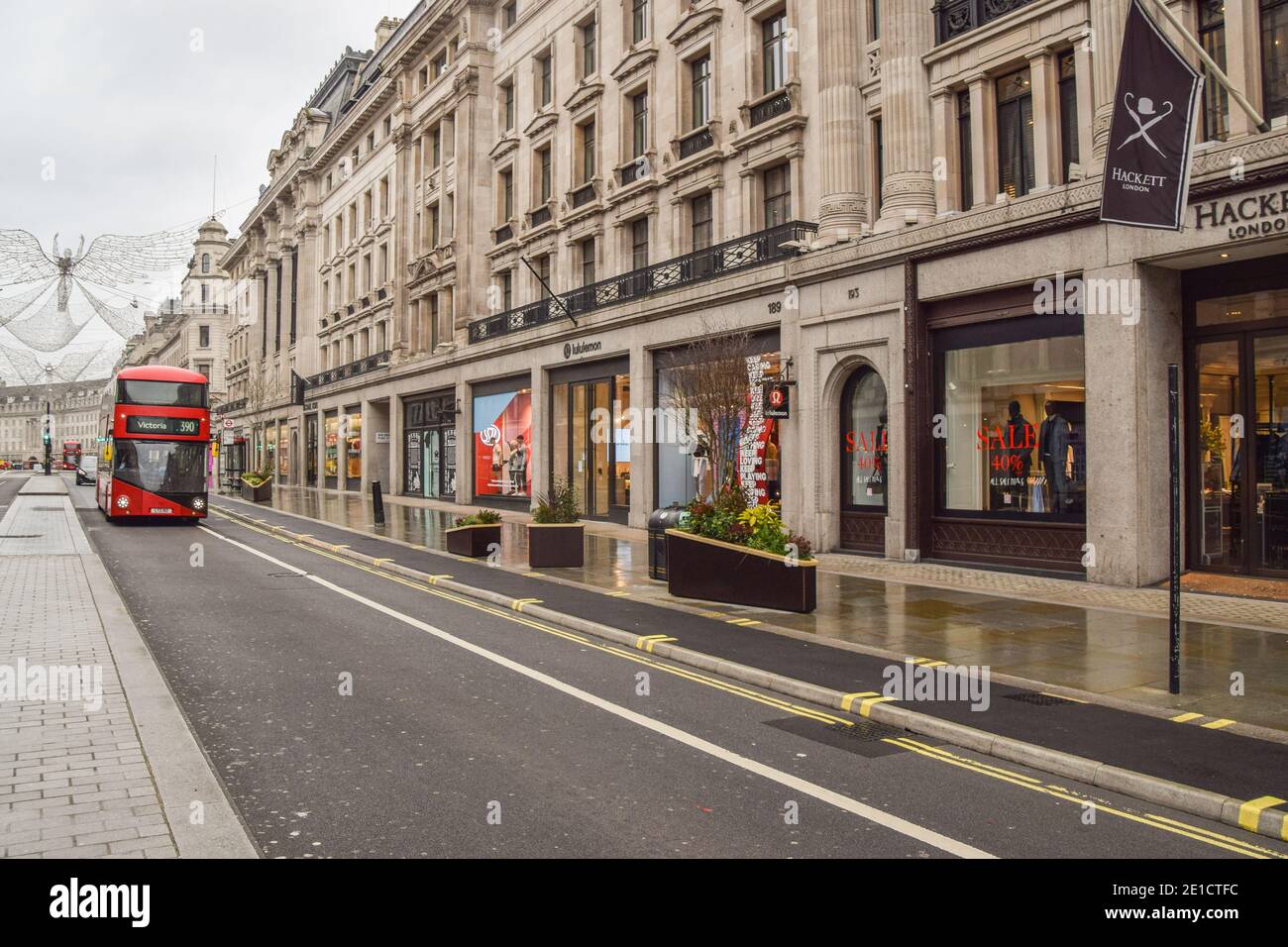 Closed shops on an empty Regent Street in London, during the third national coronavirus lockdown in England. Stock Photo
