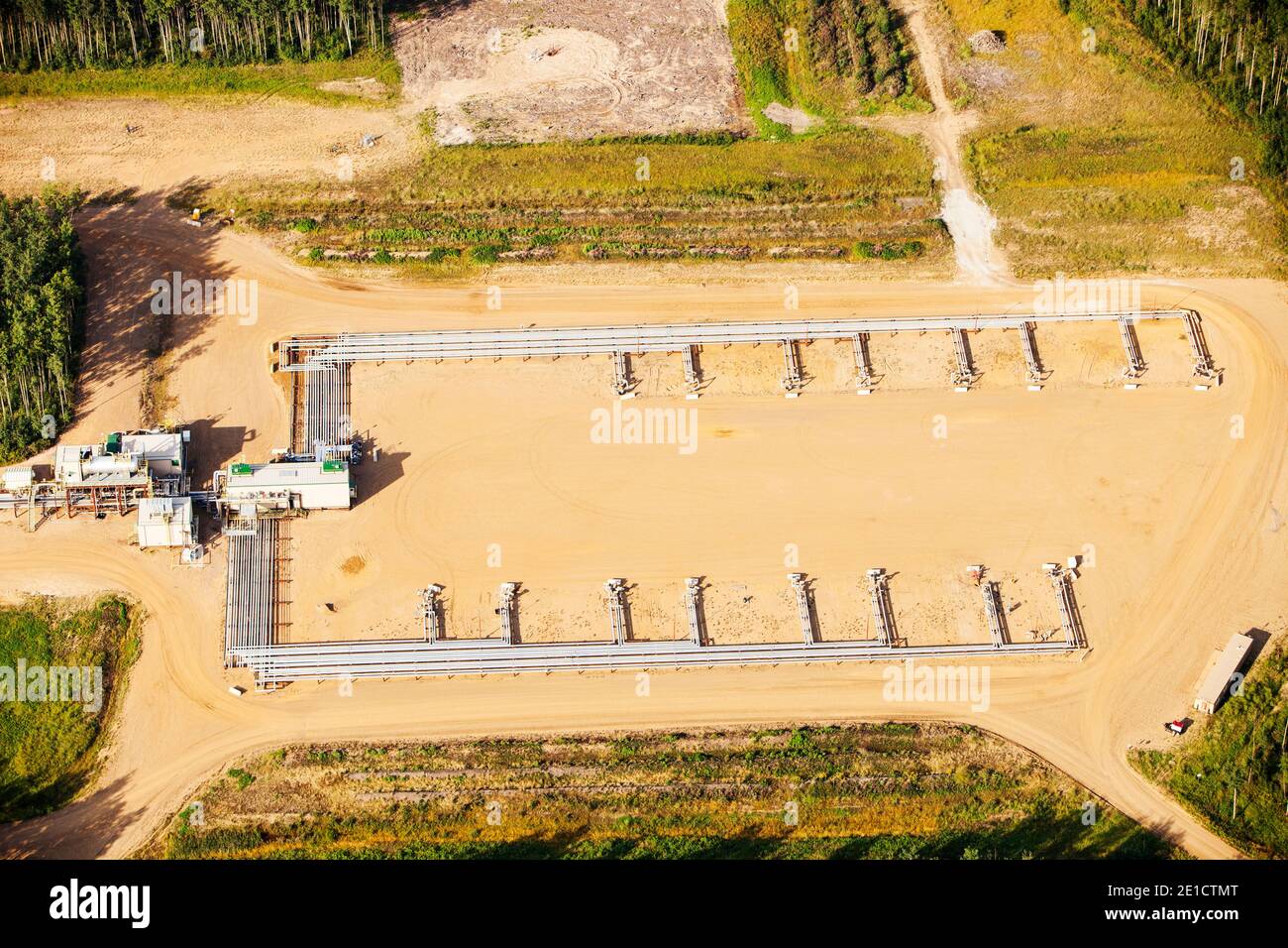 A SAG D (Steam assisted Gravity Drainage) tar sands plant north of Fort McMurray. The Alberta tar sands are the largest industrial project on the plan Stock Photo