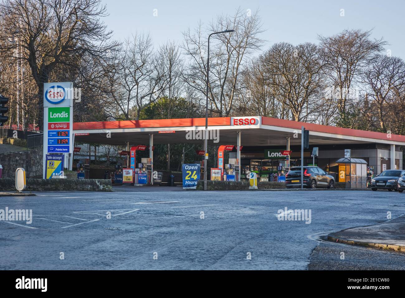 Edinburgh, Scotland January 6 2021 Esso MFG Windmill petrol station
