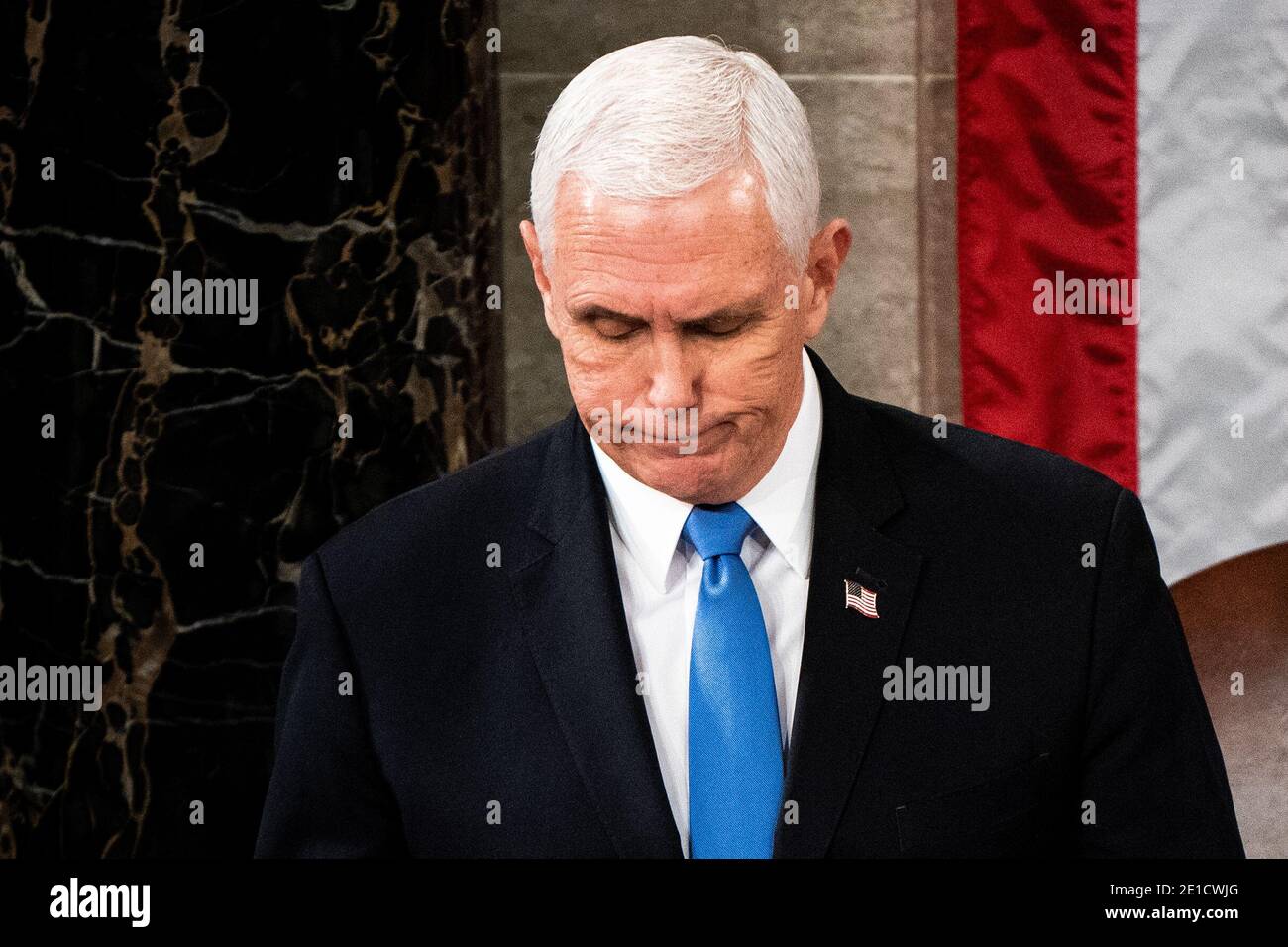 Washington, United States. 06th Jan, 2021. Vice President Mike Pencepresides over a joint session of Congress to count the Electoral College votes from the 2020 presidential election on Wednesday, January 6, 2021. Pool Photo by Erin Schaff/UPI Credit: UPI/Alamy Live News Stock Photo