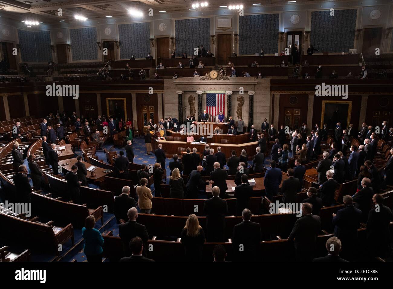 USA. 06th Jan, 2021. The House floor convenes before a joint session of the House and Senate convenes to count the Electoral College votes cast in November's election, at the Capitol in Washington, Wednesday, Jan. 6, 2021. (Photo by Pool/Sipa USA) Credit: Sipa USA/Alamy Live News Stock Photo