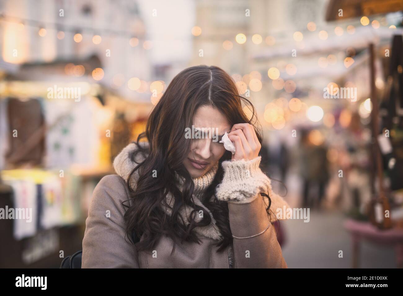 Sad Woman Crying On The Street Stock Photo Alamy