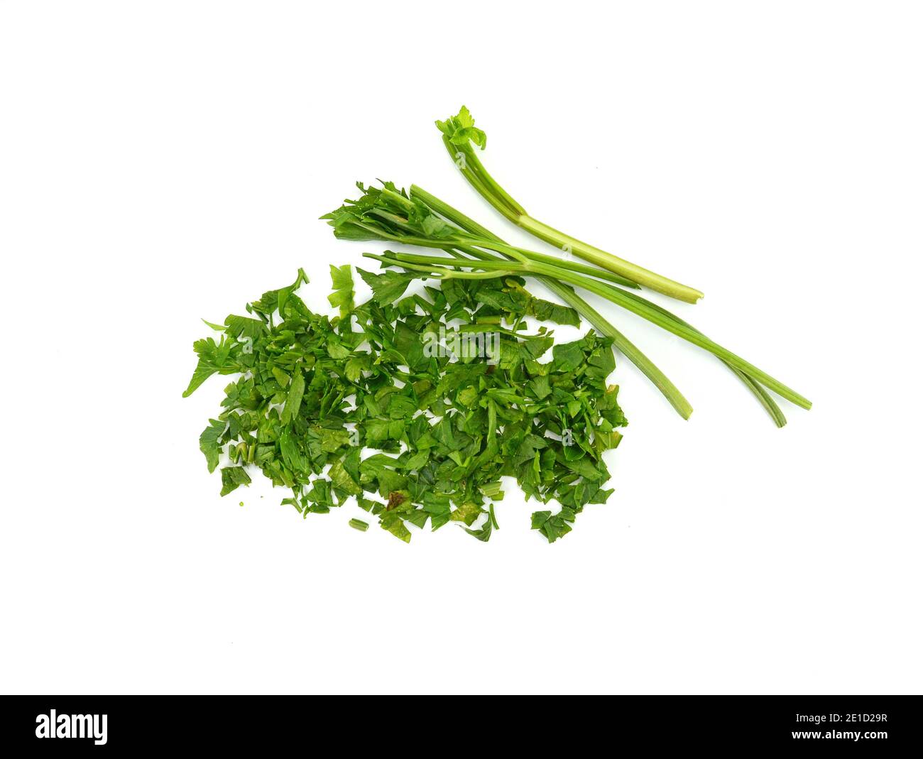 Fresh green chopped parsley leaves isolated on white background and ...