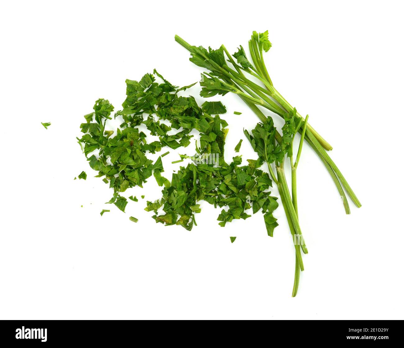 Fresh green chopped parsley leaves isolated on white background and ...
