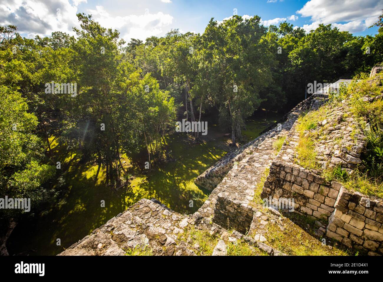 Ancient Mayan pyramids Archaeological Zone Balamku in the middle of the jungle forest Stock Photo