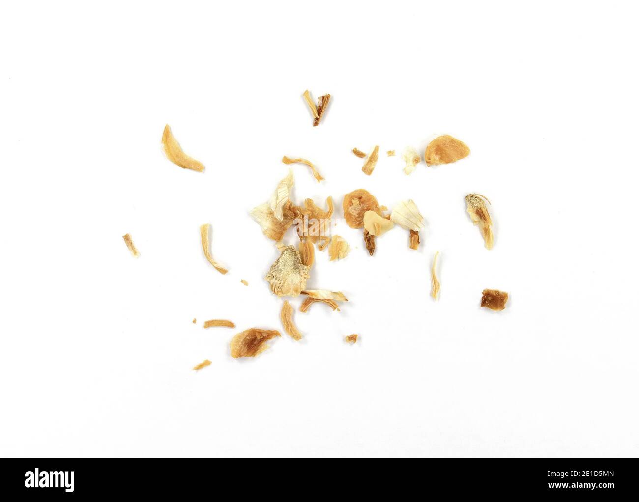 Dried Minced Onions on a White Background. Onion flakes isolated on white background Stock Photo