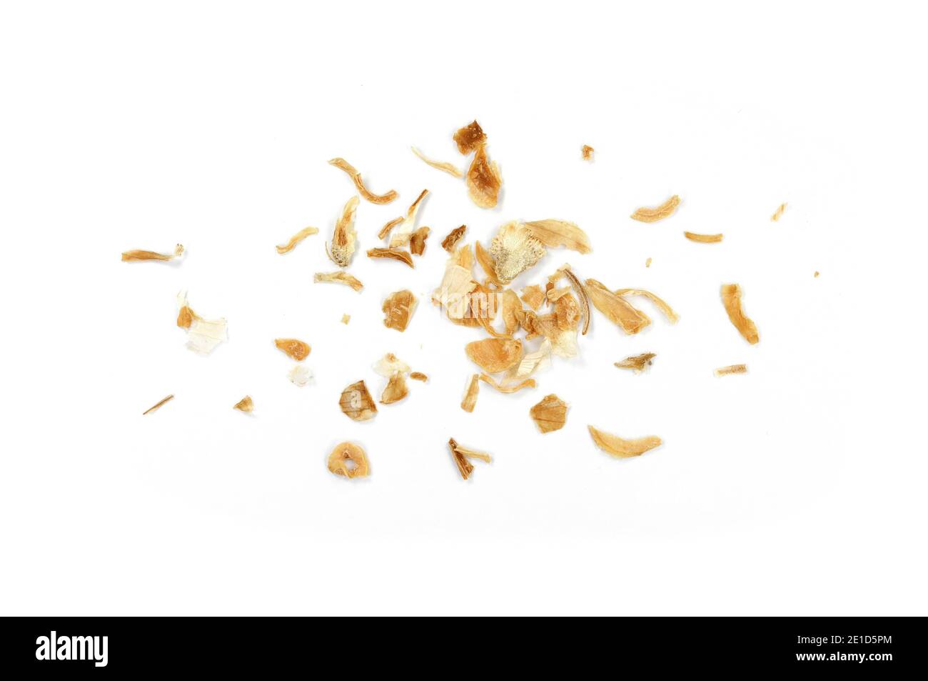 Dried Minced Onions on a White Background. Onion flakes isolated on