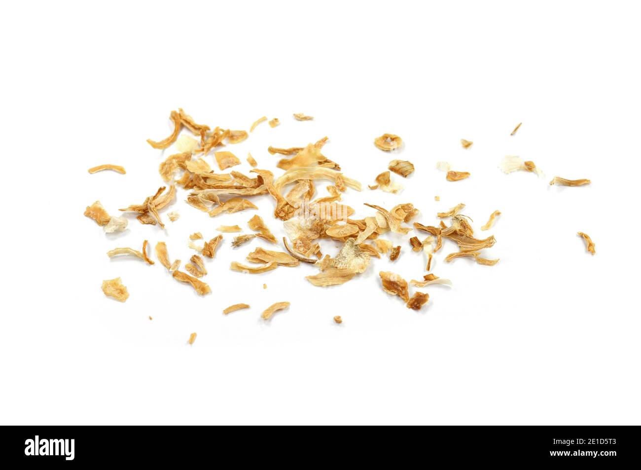Dried Minced Onions on a White Background. Onion flakes isolated on white background Stock Photo