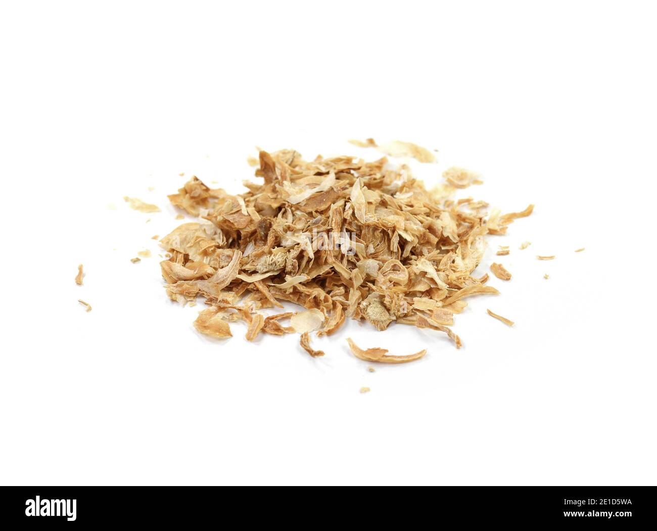 Dried Minced Onions on a White Background. Onion flakes isolated on white background Stock Photo