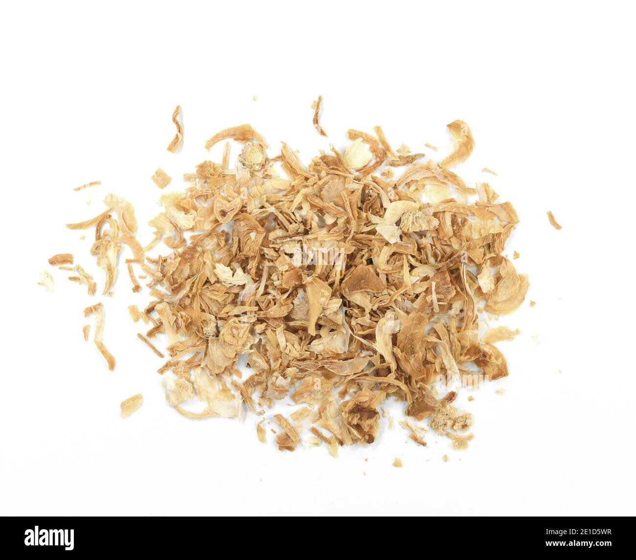 Dried Minced Onions on a White Background. Onion flakes isolated on white background Stock Photo