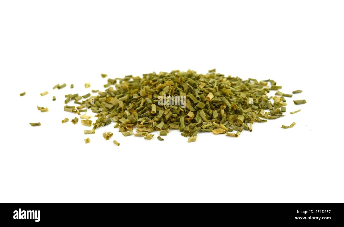 Dried chives chopped isolated on white background Stock Photo