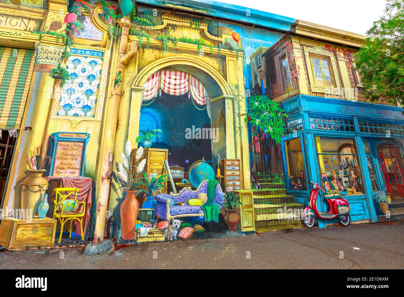 Fremantle, Western Australia - Jan 5, 2018: oil painting mural on building on South Terrace, now a popular tourist attraction, a road known as the Stock Photo