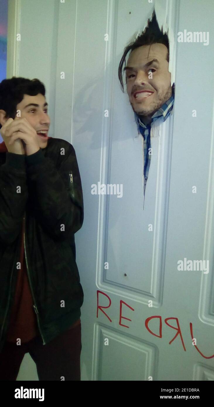 Wax Museum, Rome, Italy Feb 2018 a frightened boy in front of a