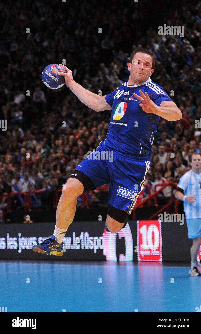 French Sebastien Ostertag competes during the 24th Paris' Handball tournament semi final match, France vs Argentina at the Palais Omnisport of Paris-Bercy, in Paris, France, on January 8, 2011. France won 30-27. Photo by Christophe Guibbaud/ABACAPRESS.COM Stock Photo