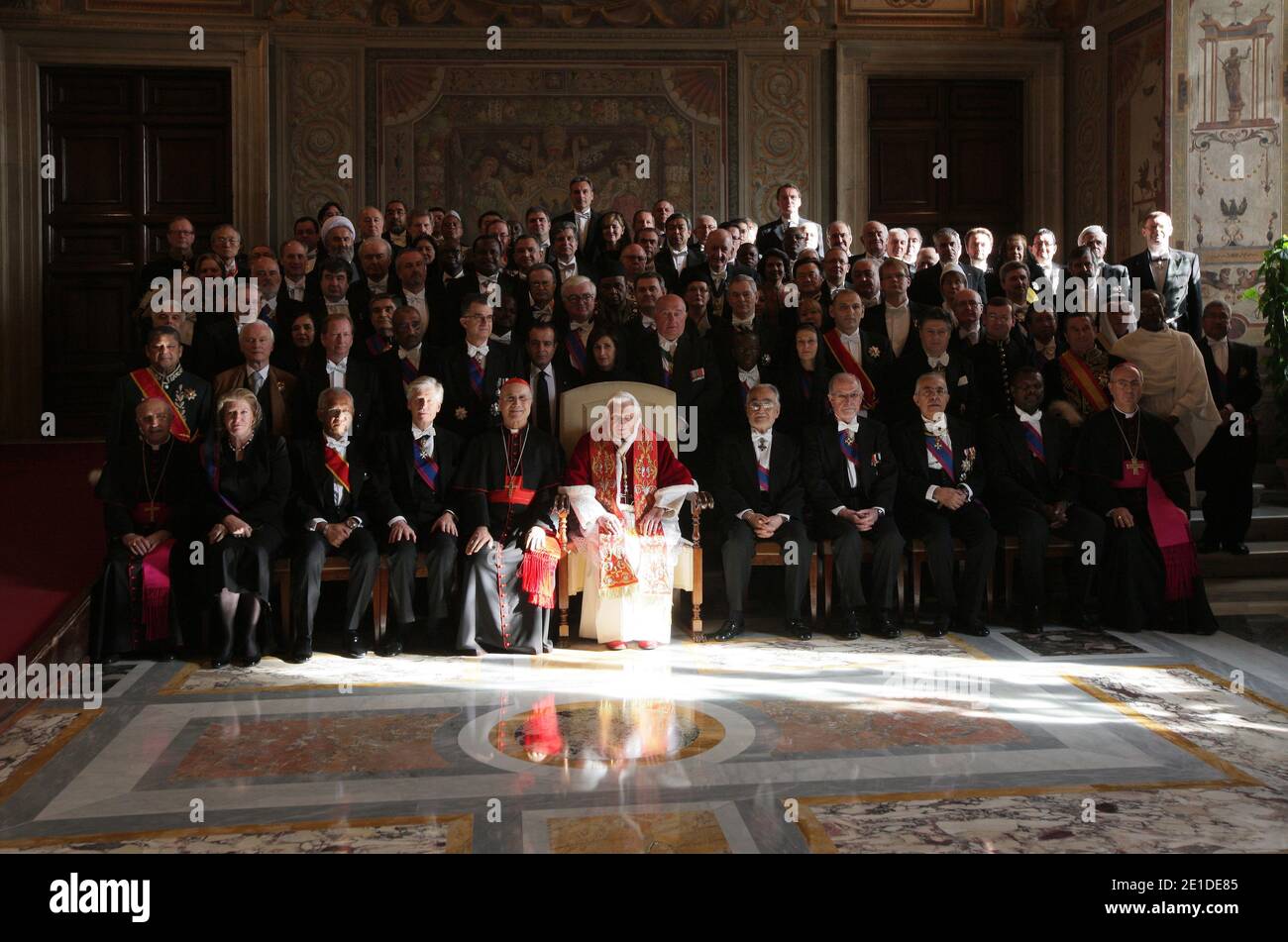 Pope Benedict XVI meets the ambassadors accredited to the Vatican on January 10, 2011. Speaking in his annual address to diplomats Pope Benedict demanded that governments in predominantly Muslim countries do much more to protect minority Christians from violent attacks. PHOTO by ABACAPRESS.COM Stock Photo