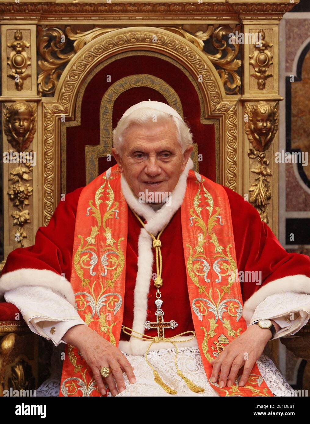 Pope Benedict XVI meets the ambassadors accredited to the Vatican on January 10, 2011. Speaking in his annual address to diplomats Pope Benedict demanded that governments in predominantly Muslim countries do much more to protect minority Christians from violent attacks. PHOTO by ABACAPRESS.COM Stock Photo