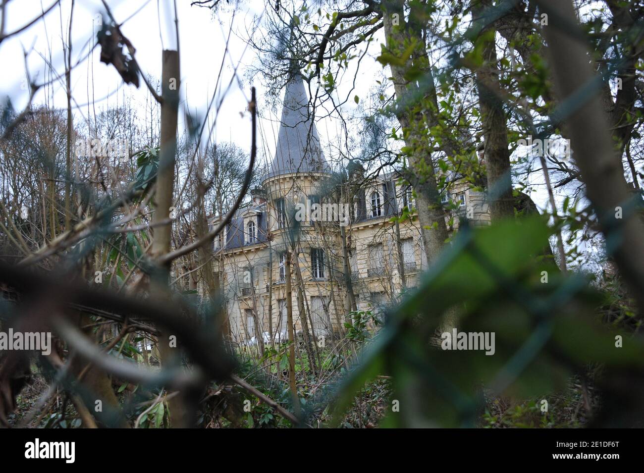 The African dictator Bokassa's castle in Hardricourt near Paris on January 13, 2011. The French castle that once belonged to African dictator Jean-Bedel Bokassa has sold for 915,000 euros.The dilapidated 'Chateau d'Hardricourt' was bought by an anonymous bidder at an auction in Versailles. Bokassa spent several years living in the mansion in the western Paris suburb of Hardricourt after he was overthrown as leader of the Central African Republic (CAR) in 1979. 'Electricity, water, heating - all need to be overhauled,' Pascal Koerfer, lawyer for the administrator of the Bokassa estate. The prop Stock Photo