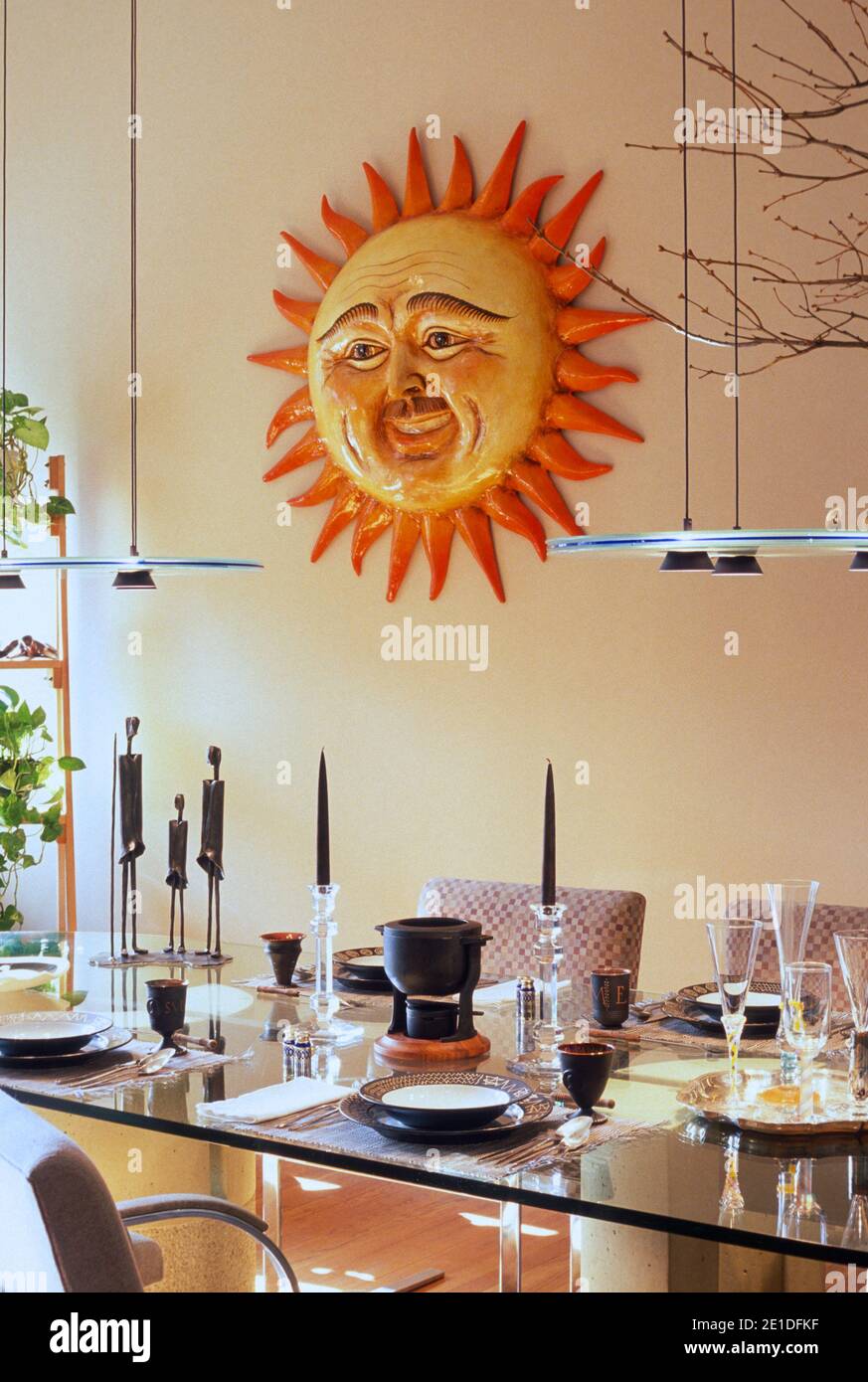 Table is set for a formal fondue dinner party, New York City, USA Stock