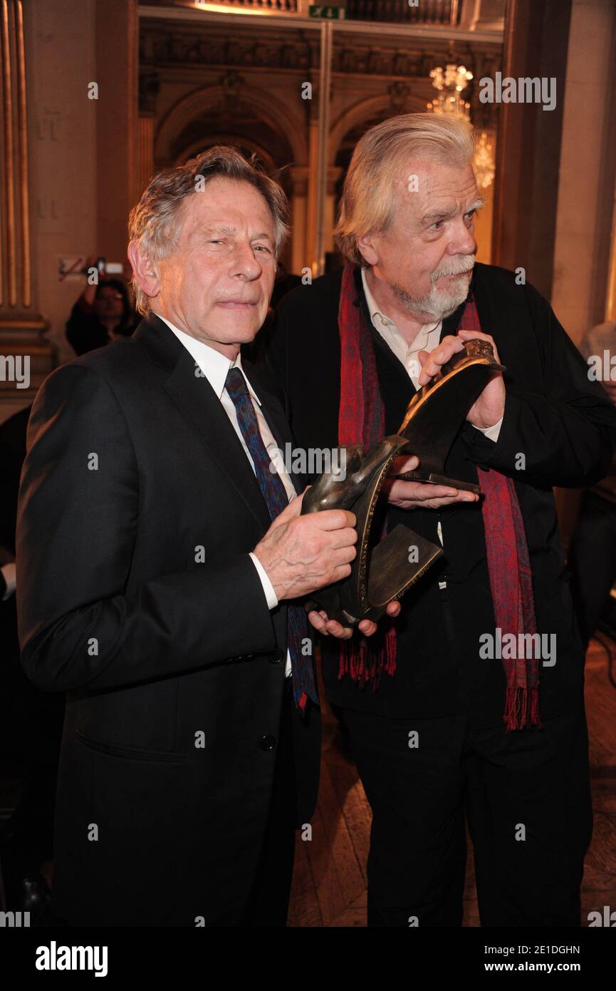 Michael Londsdale and Roman Polanski after being awarded during the 16th 'Cerememonie Des Lumieres' at Hotel de Ville on January 14, 2011 in Paris, France. Photo by Giancarlo Gorassini/ABACAPRESS.COM Stock Photo