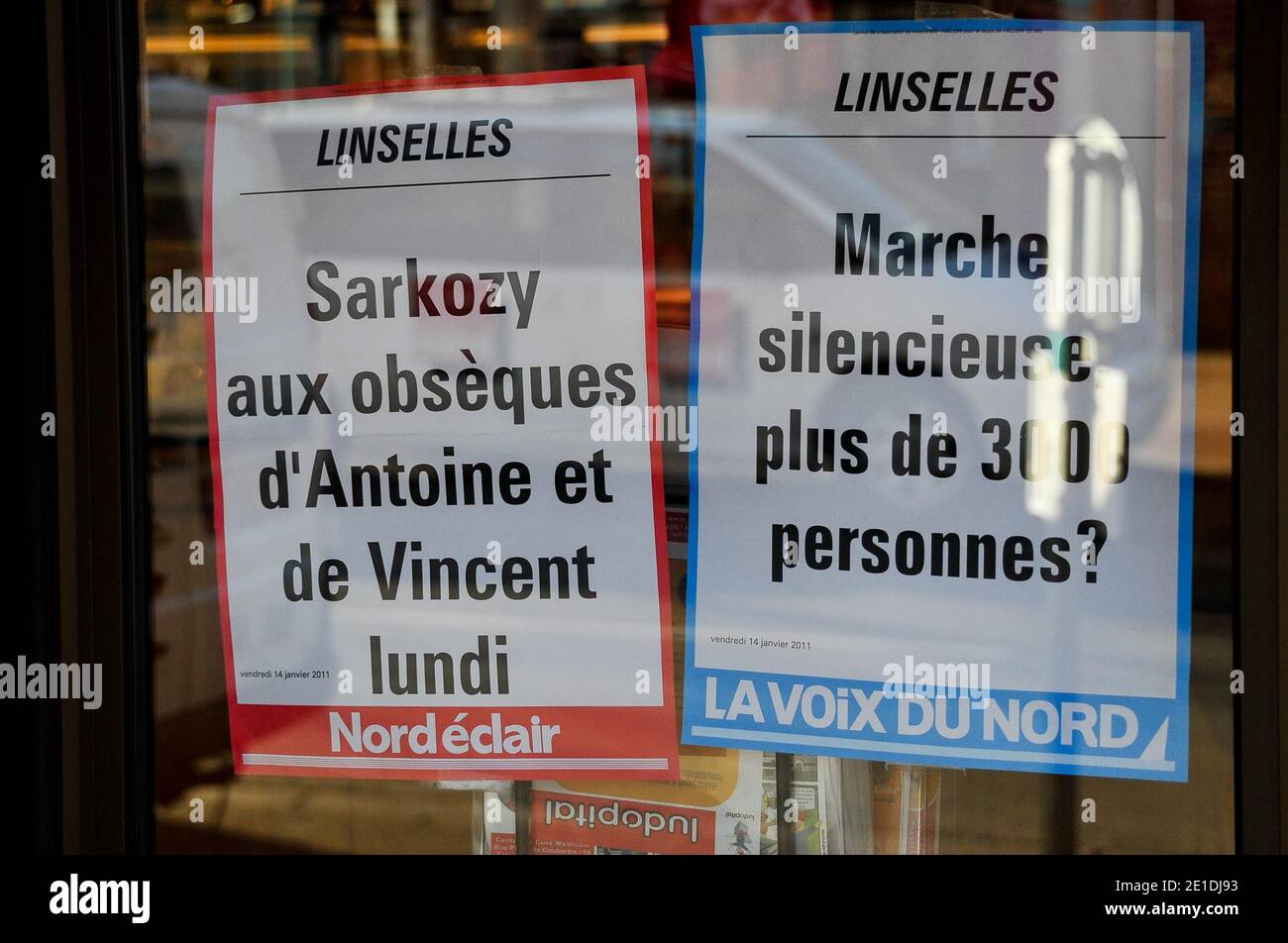 Atmosphere during a ceremony to pay tribute to Antoine de Leocour and Vincent Delory, in Linselles, north of France, on January 15, 2011. Antoine and Vincent were killed last week in Niger.. Photo by Christophe Guibbaud/ABACAPRESS.COM Stock Photo