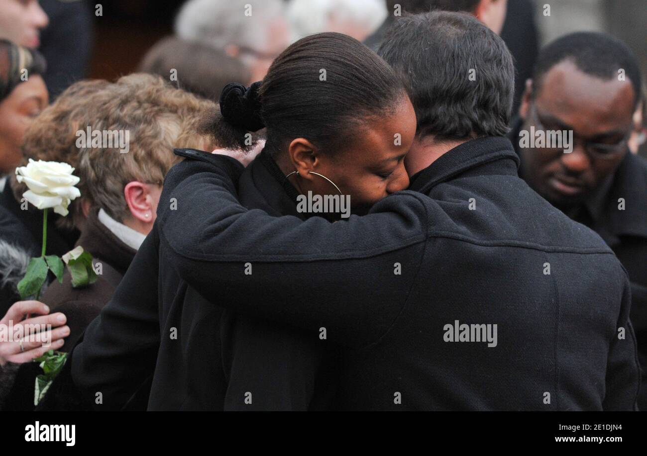The bride of Antoine de Leocour, Rakia Hassan Kouka of Niger pictured at the Linselles church, near Lille, northern France, on January 17, 2011 for the funeral of Antoine de Leocour and Vincent Delory the two young Frenchmen abducted by members of Al Qaeda in the Islamic Maghreb (Aqmi) and killed the day after, on January 8, 2011. Photo by Christophe Guibbaud/ABACAPRESS.COM Stock Photo