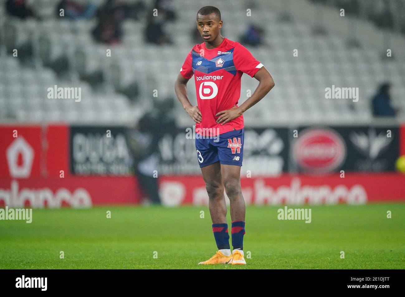 LILLE, FRANCE - JANUARY 6: Tiago Djalo of Lille OSC disappointed during the Ligue 1 match between Lille OSC and Angers SCO at Stade Pierre Mauroy on January 6, 2021 in Lille, France (Photo by Jeroen Meuwsen/BSR Agency/Alamy Live News)*** Local Caption *** Tiago Djalo disappointed Stock Photo