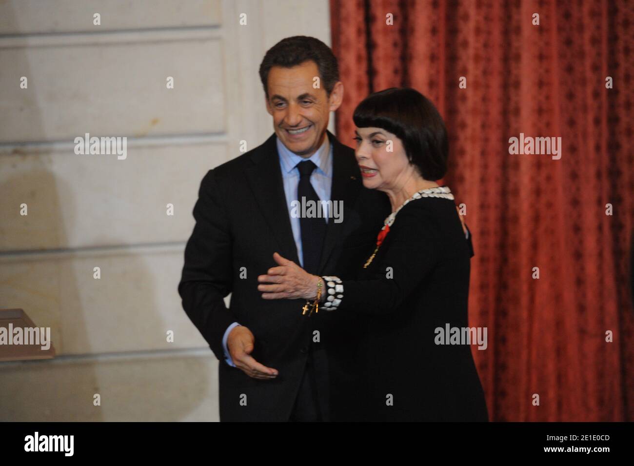 French singer Mireille Mathieu receives the Legion d'Honneur by French President Nicolas Sarkozy at Elysee Palace in Paris, France on January 26, 2011. Photo by Mousse/ABACAPRESS.COM Stock Photo