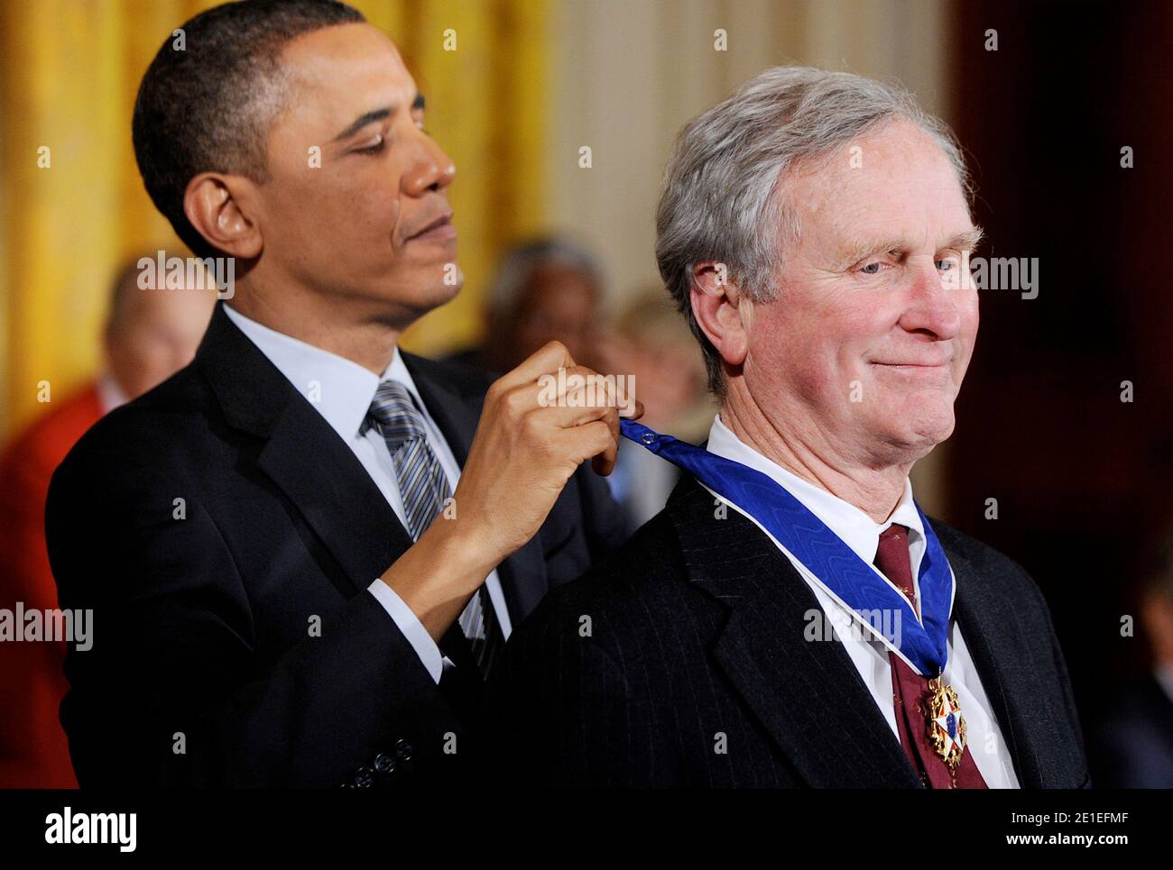 US President Barack Obama honors John H. Adams the 2010 Medal of Freedom in a ceremony of the East Room February 15, 2011 at the White House in Washington, DC. Photo by Olivier Douliery/ABACAPRESS.COM Stock Photo