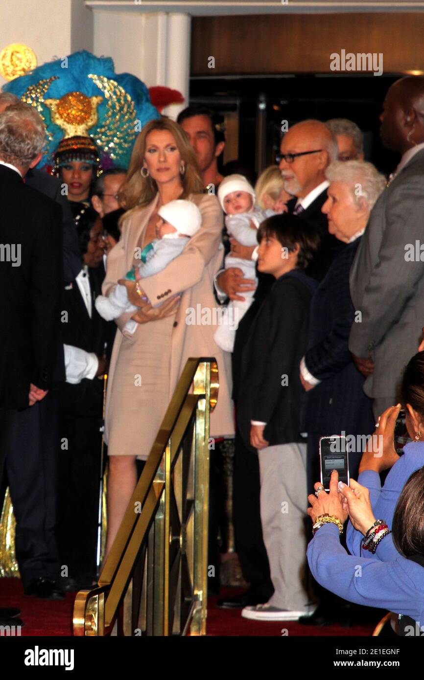 Caesars Palace Officially Welcomes Back Celine Dion For A Three Years Engagement in Las Vegas on February 16, 2011. Canadian singer came with her husband Rene Angelil, their son Rene-Charles and their two new born twins Nelson and Eddy. Photo by AJM/ABACAUSA.COM Stock Photo