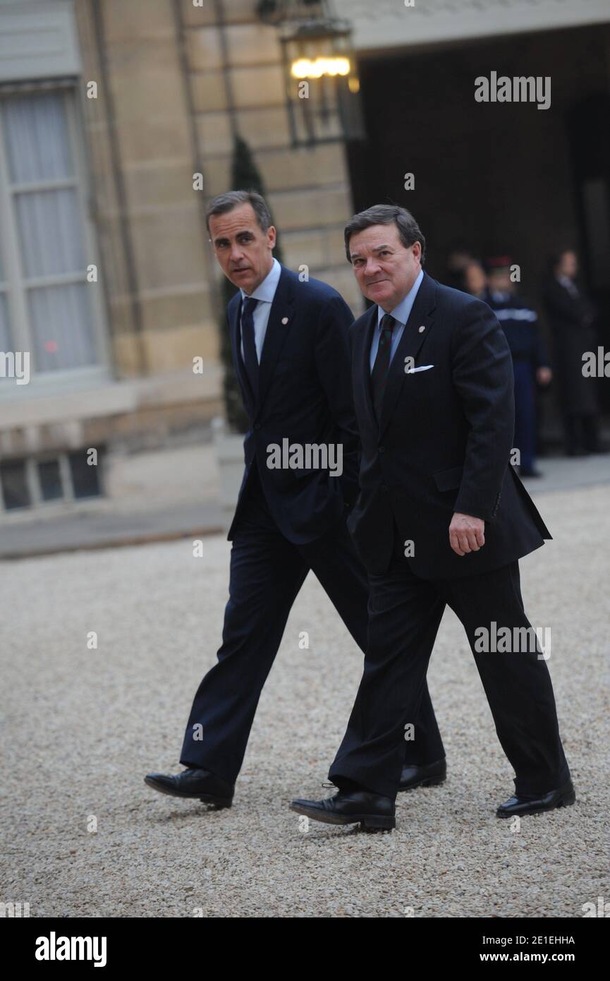 Central Bank of Canada Governor Mark Joseph Carney and Canadian Finance Minister Jim Flaherty arrive at Elysee Palace in Paris, France on February 18 2011 before a speech of French President in front of G20 finance Ministers and Central Bank Governors during the G20 meeting. Photo by Mousse/ABACAPRESS.COM Stock Photo