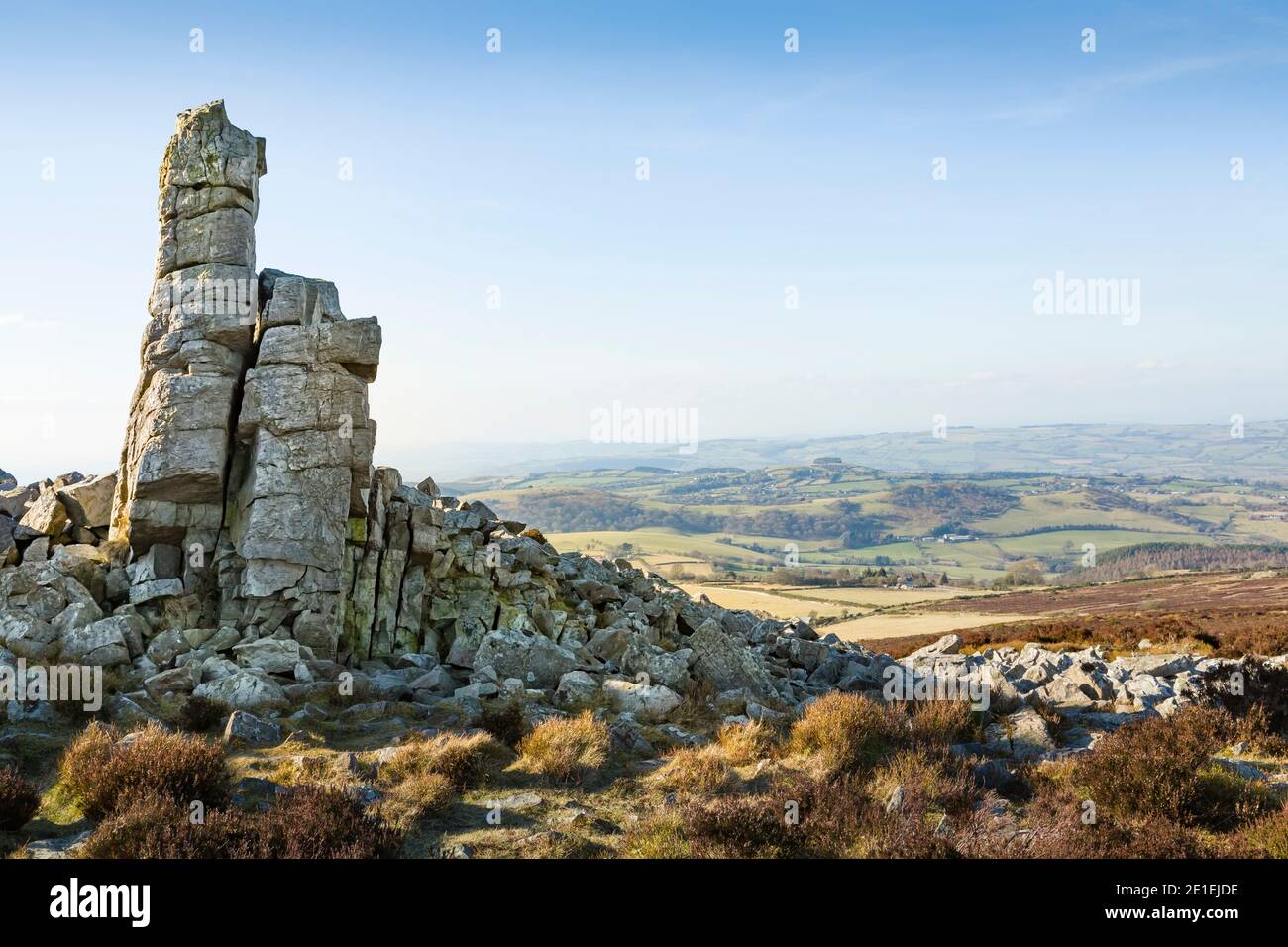 Manstone Rock, a quartzite rock formation on the summit of Stiperstones in The Shropshire Hills Area Of Outstanding Natural Beauty, Shropshire, UK Stock Photo