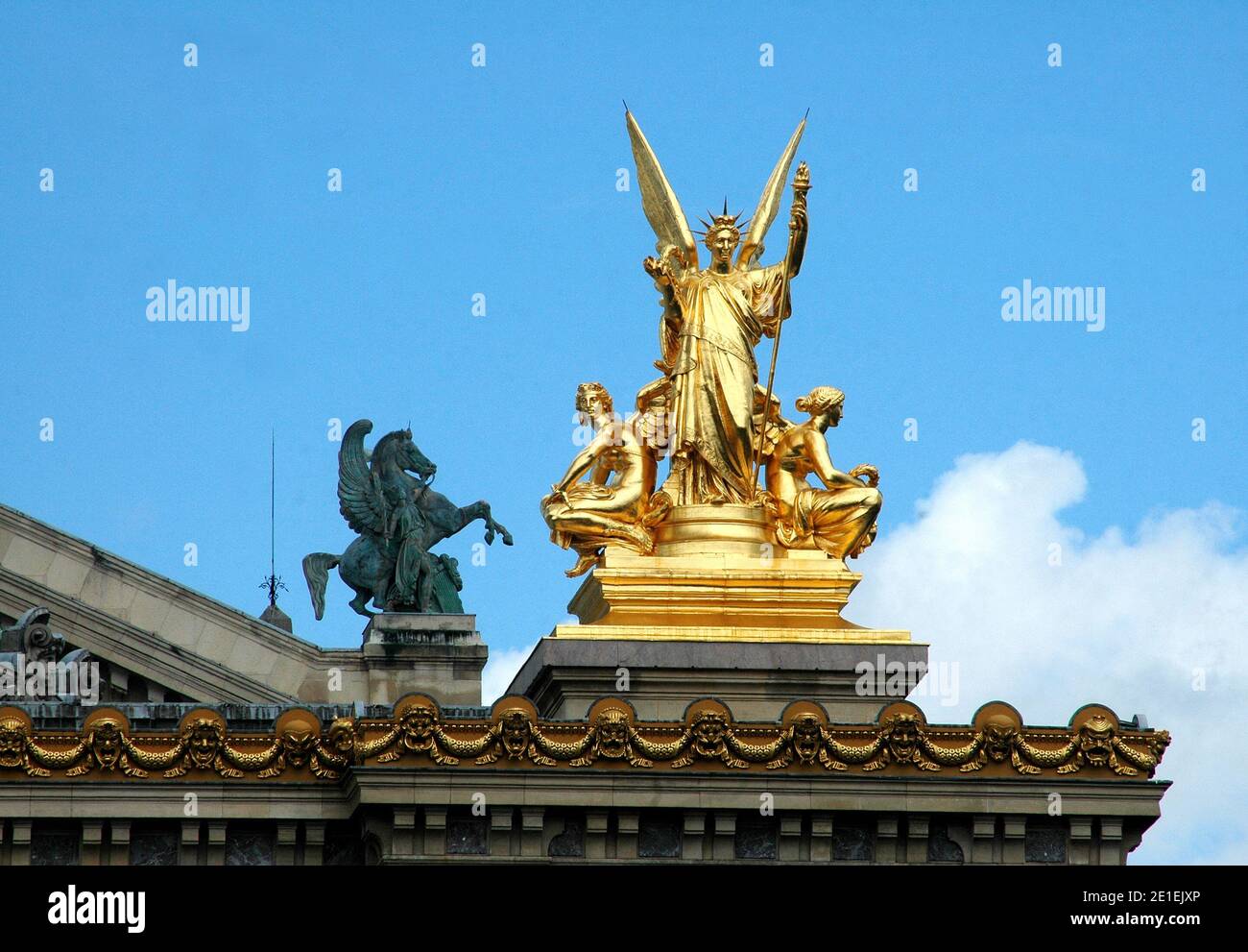 The Opera Garnier, also known as the Palais Garnier or 'Opera de Paris is a 2,200-seat opera house on the Place de l'Opera in Paris, France, which was the primary home of the Paris Opera from 1875 until 1989, designed by architect Charles Garnier in the Neo-Baroque style. The Palais Garnier was designed as part of the great Parisian reconstruction of the Second Empire initiated by Emperor Napoleon III, who chose the Baron Haussmann to supervise the reconstruction. The project was put out to open competition in 1861, and was won by the architect Charles Garnier and construction was started in 1 Stock Photo