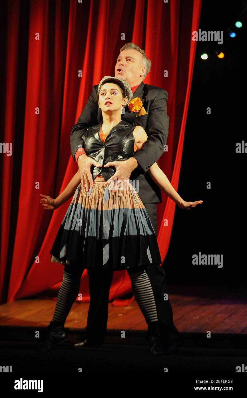 Emma de Caunes and Bernard Alane performing Pierre Notte's new play 'Pour l'amour de Gerard Philipe' at Theatre La Bruyere in Paris, France on February 21, 2011. Photo by Nicolas Briquet/ABACAPRESS.COM Stock Photo