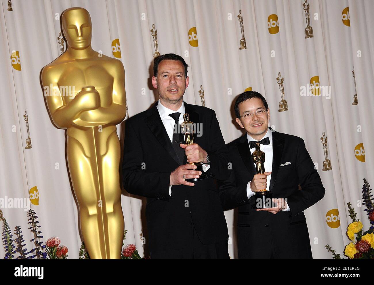 Academy award winners Shaun Tan (right) and Andrew Ruhemann (left) pose ...