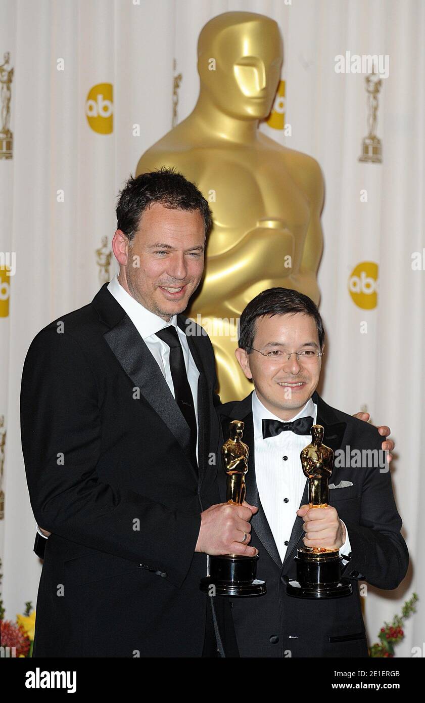 Academy award winners Shaun Tan (right) and Andrew Ruhemann (left) pose ...