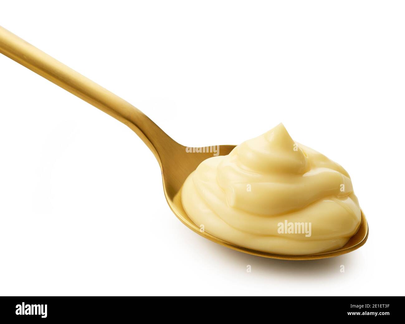 mayonnaise in golden spoon isolated on white background Stock Photo Alamy