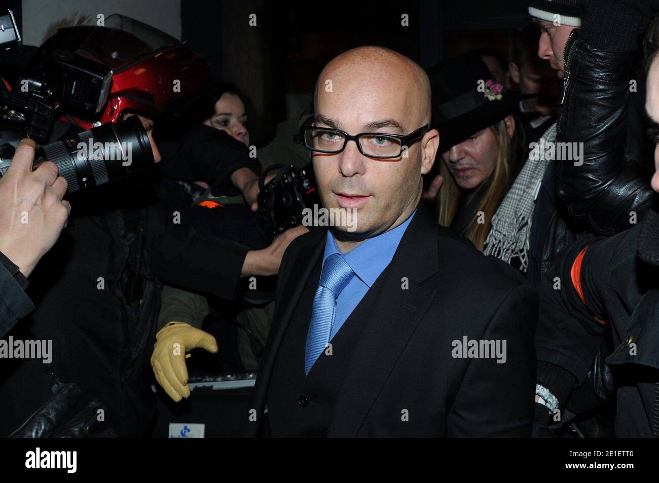 British designer John Galliano and his lawyer Stephane Zerbib are seen leaving the 3rd arrondissement precinct where John Galliano should be confronted with a couple accusing him of anti-Semitic comments in Paris, France on February, 28, 2011. John Galliano, the chief designer at Christian Dior since 1996, has been suspended from his duties at the fashion house after he was arrested for allegedly assaulting a woman and making anti-Semitic remarks at an outdoor Paris cafe 'La Perle'. Photo by ABACAPRESS.COM Stock Photo
