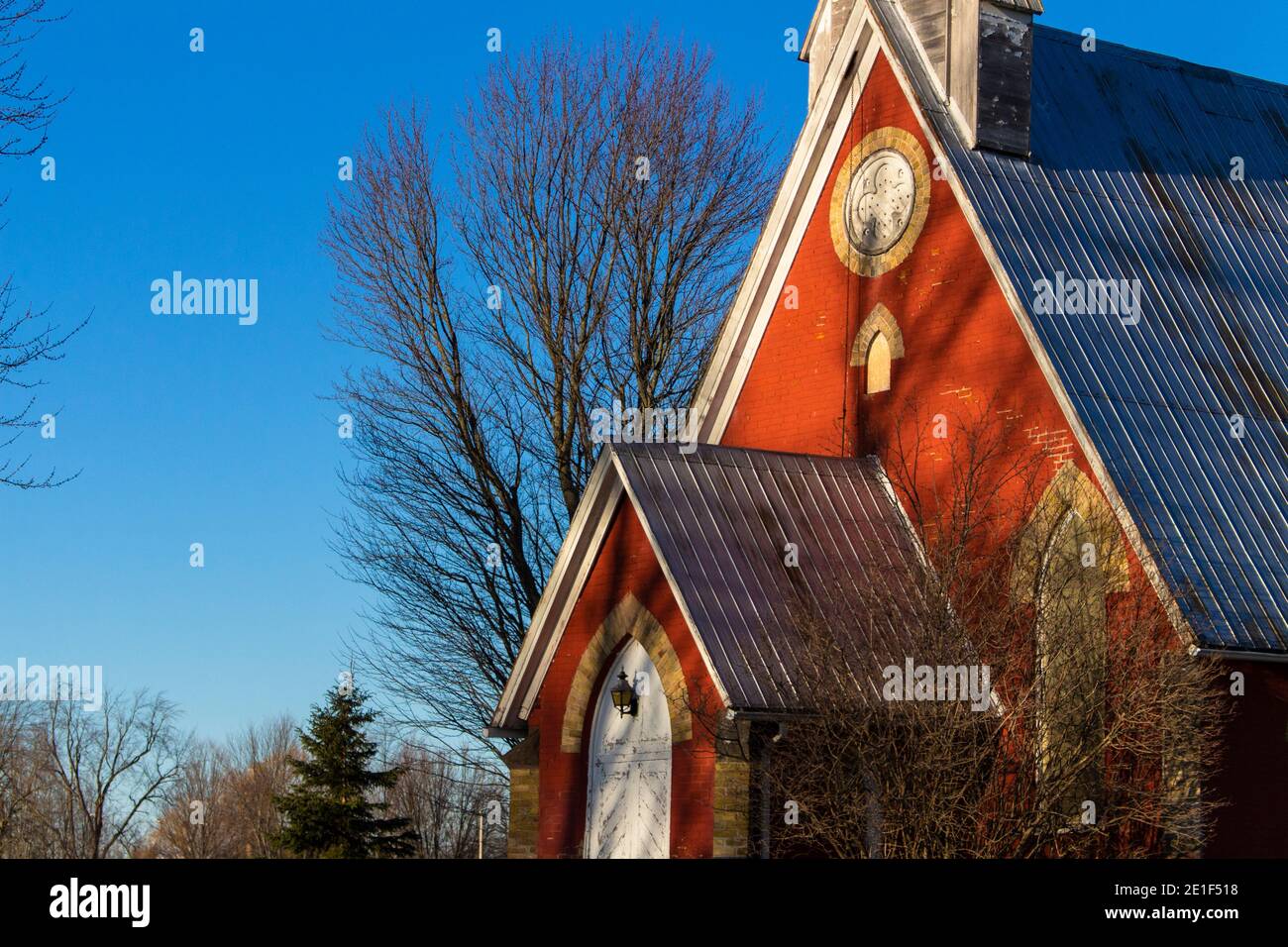 Red church building in rural Ottawa area Stock Photo