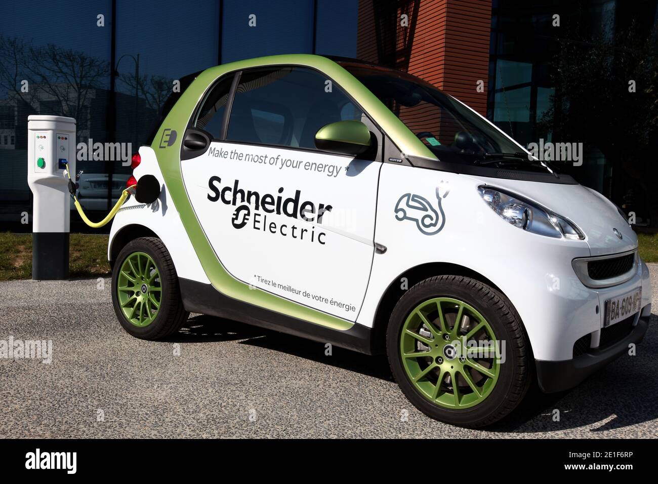 An electric car is on display at the headquarters of Schneider Electric company in Rueil Malmaison France on March 7 2011. Photo by Stephane Lemouton ABACAPRESS.COM Stock Photo Alamy