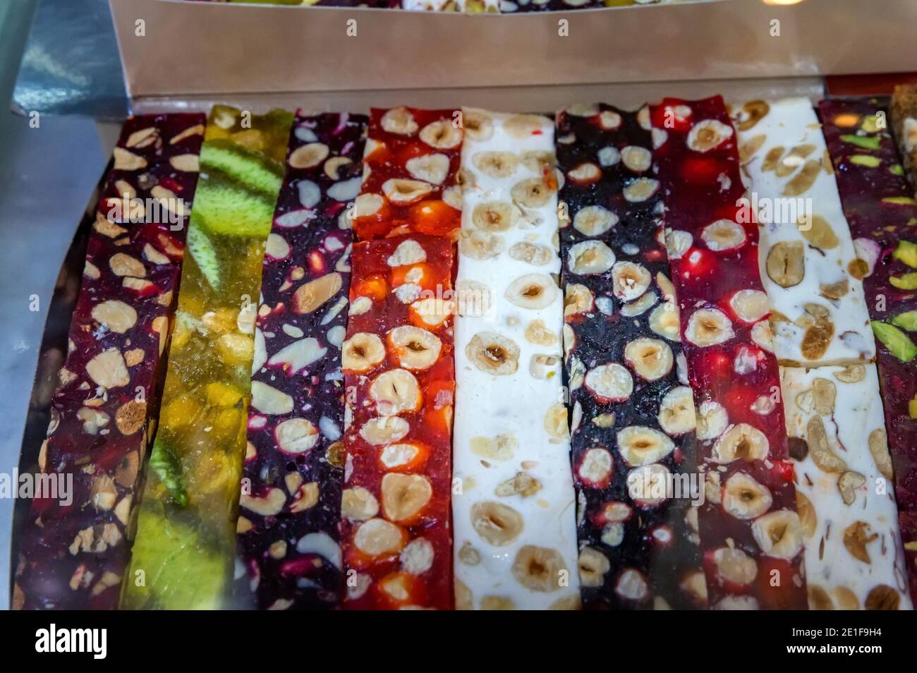 Turkish delight types with dried fruits and dried fruits. Selective ...