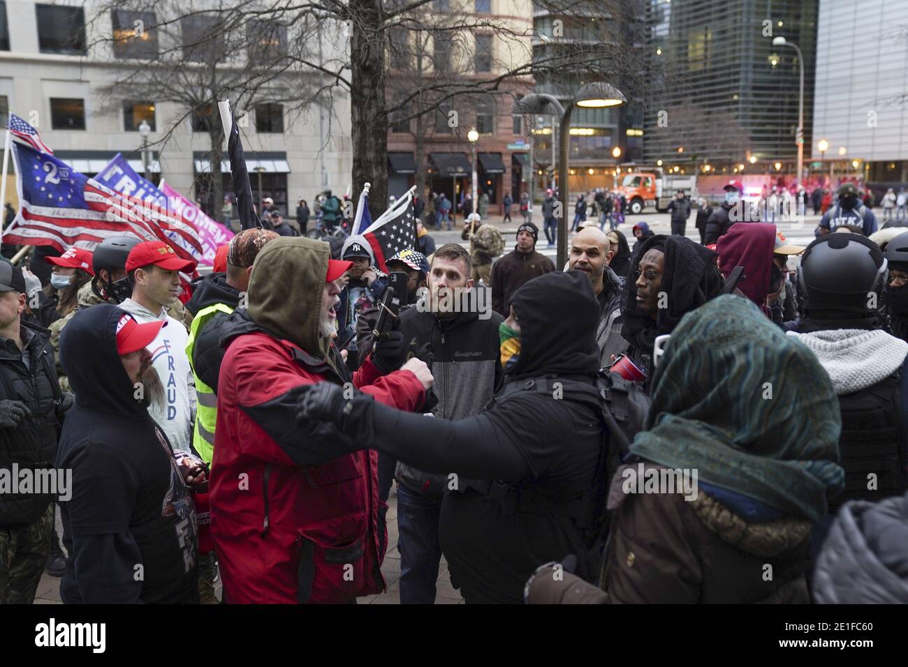Washington, United States. 06th Jan, 2021. Pro-Trump supporters gather and march to protest against the Electoral College vote count that would certify President-elect Joe Biden as the winner in Washington, DC on Wednesday, January 6, 2021. Under federal law, Jan. 6 is the date Electoral College votes determining the next president are counted in a joint session of Congress. Photo by Leigh Vogel/UPI Credit: UPI/Alamy Live News Stock Photo
