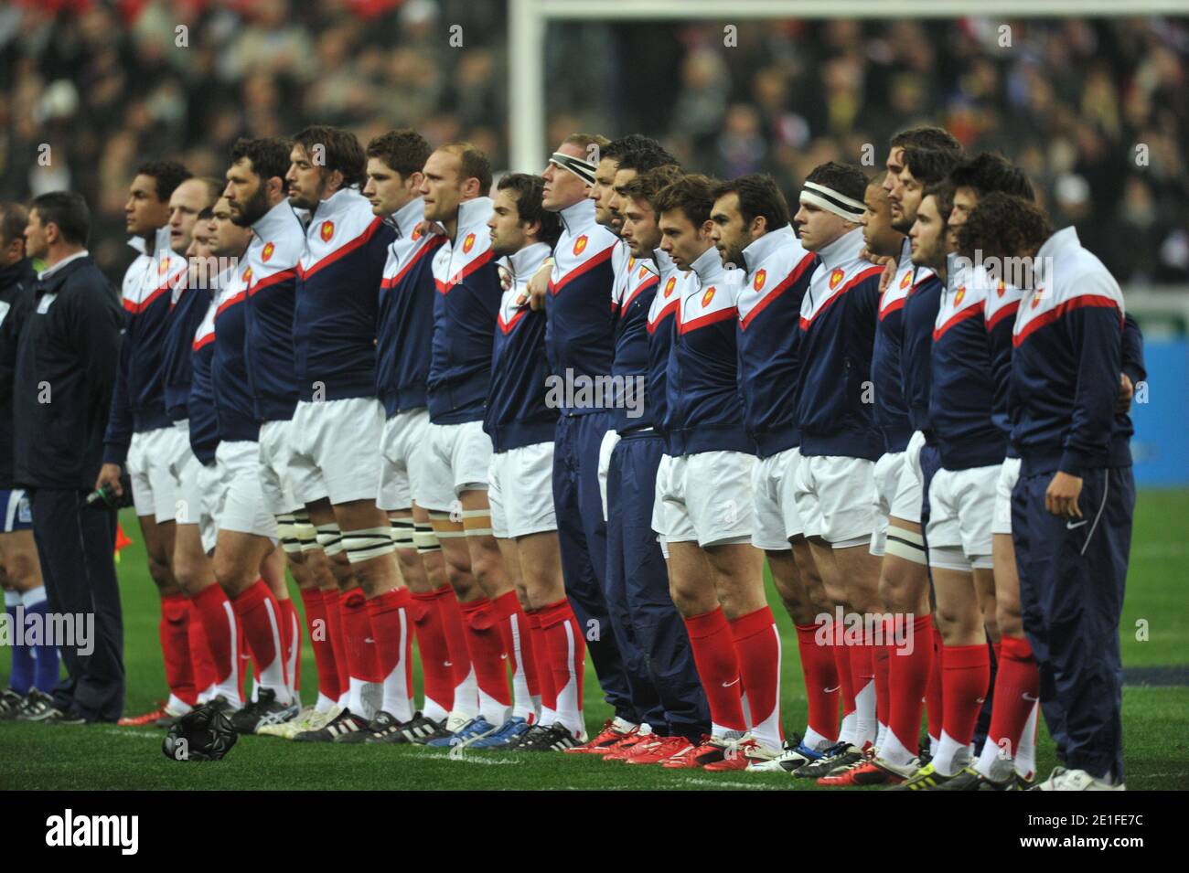 French Rugby team poses before the RBS 6 Nations Championship match between France and Wales at the Stade de France, in Saint Denis, France, on March 19, 2011. France won 28-9. Photo by Christophe Guibbaud/ABACAPRESS.COM Stock Photo